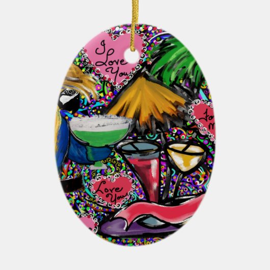 Valentine Party Parrot Keramikornament (Vorne)
