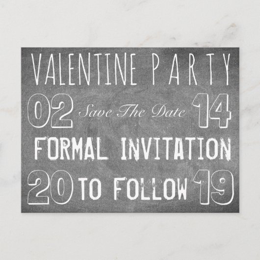 Valentine Party Save the Date Chalkboard Look Ankündigungspostkarte (Vorderseite)