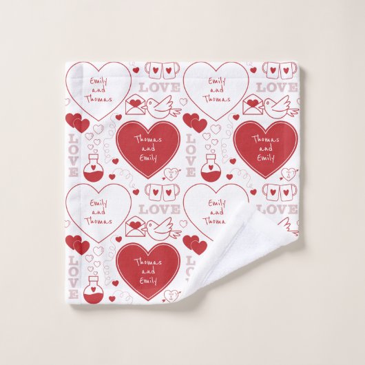 Valentine Pattern Badetuch Set - Rot auf Weiß (Waschlappen)