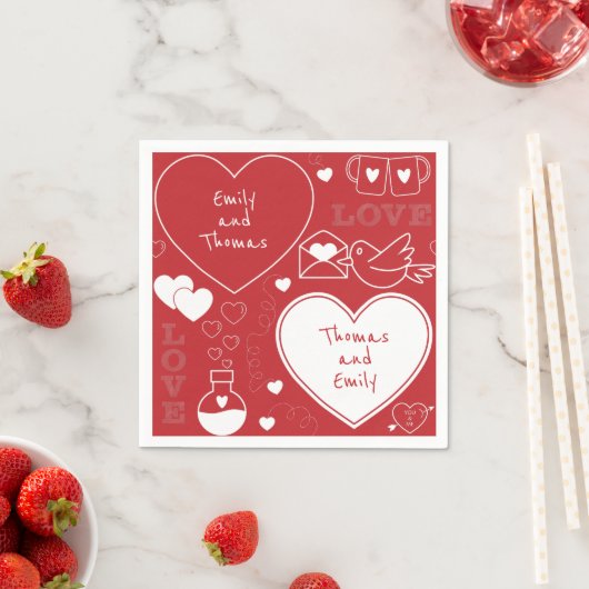 Valentine Pattern Paper Napkin - White on Red Serviette (Beispiel)