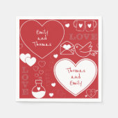 Valentine Pattern Paper Napkin - White on Red Serviette (Vorderseite)