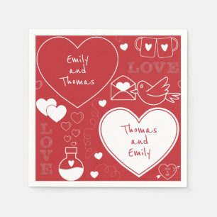 Valentine Pattern Paper Napkin - White on Red Serviette