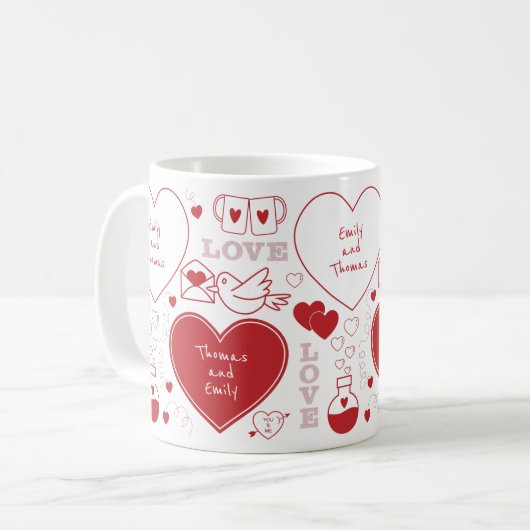 Valentine Pattern Tasse - Rot auf Weiß (Vorderseite Links)
