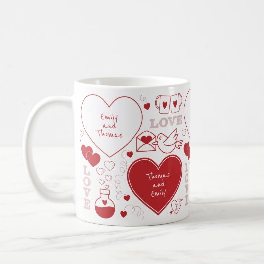 Valentine Pattern Tasse - Rot auf Weiß (Links)