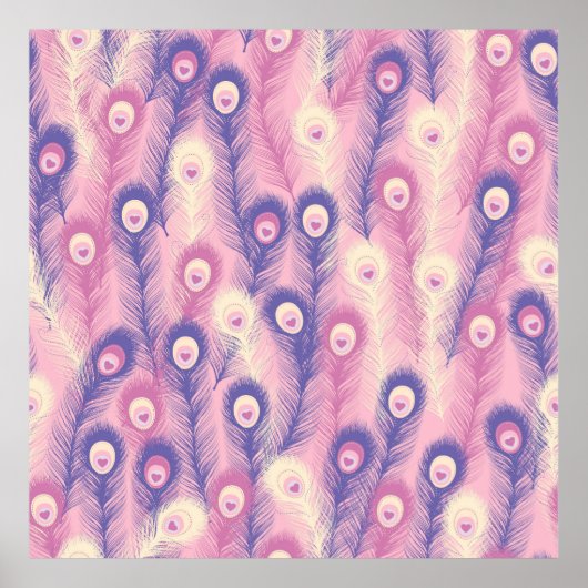 Valentine Peacock Feather Seamless Pattern in Pink Poster (Vorne)