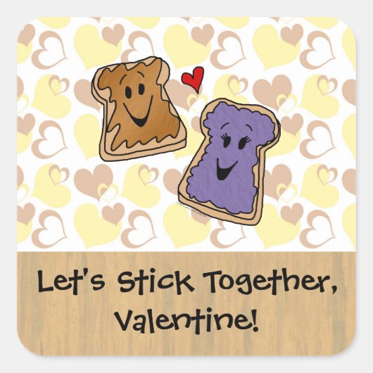 Valentine Peanut Butter und Jelly Quadratischer Aufkleber (Vorderseite)