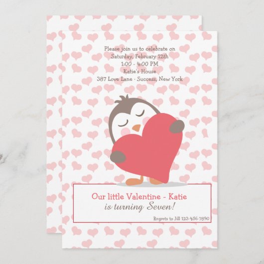 Valentine Penguin Einladung (Vorne/Hinten)