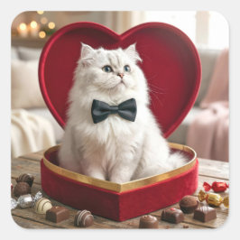 Valentine Persian Cat In Chocolate Candy Box Quadratischer Aufkleber