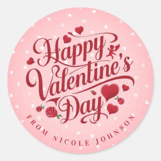 Valentine Personalisiert Name Round Stickers (Vorderseite)