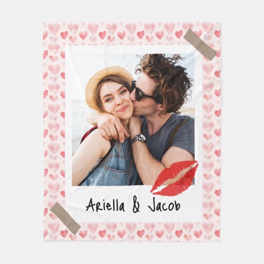 Valentine Photo Red Heart Custom Name Fleecedecke (Vorderseite)