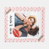 Valentine Photo Red Heart Custom Name Fleecedecke (Vorderseite (Horizontal))