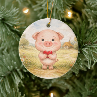 Valentine Pig Keramik Ornament