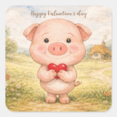 Valentine Pig Quadratischer Aufkleber (Vorderseite)