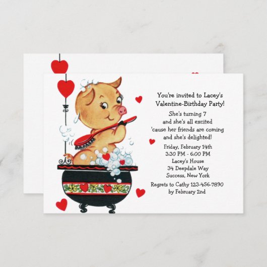 Valentine Piglet Einladung (Vorne/Hinten)