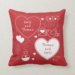Valentine Pillow Throw Kissen - weiß auf rot