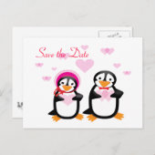 Valentine Pinguine Save the Date Postkarten (Vorne/Hinten)