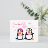 Valentine Pinguine Save the Date Postkarten (Stehend Vorderseite)