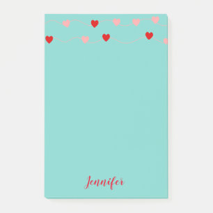 Valentine Pink Aquamarin String Hearts Personalisi Post-it Klebezettel