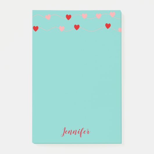 Valentine Pink Aquamarin String Hearts Personalisi Post-it Klebezettel (Vorderseite)