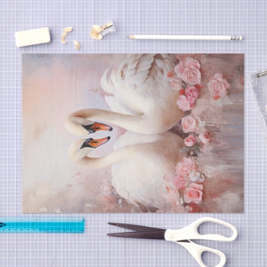 Valentine Pink Blume Zwei weiße Schwäne Seidenpapier (Handwerk)