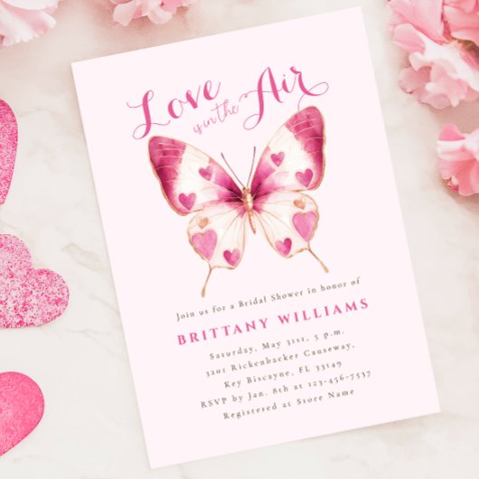 Valentine Pink Butterfly Bridal Dusche Einladung