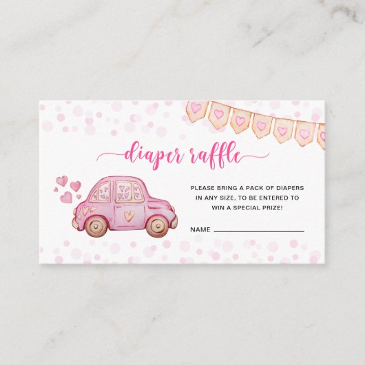 Valentine Pink Car Sweetheart Diaper Raffles Begleitkarte (Vorderseite)