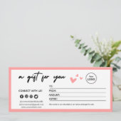 Valentine Pink Elegant Gift Certificate (Stehend Vorderseite)