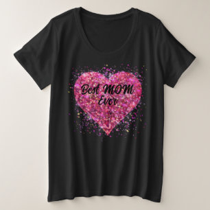 Valentine Pink funkelnder Glitter Herz beste Mama  Große Größe T-Shirt