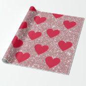 Valentine Pink Glitter & Hearts Wrapping Paper  Geschenkpapier (Ungerollt)