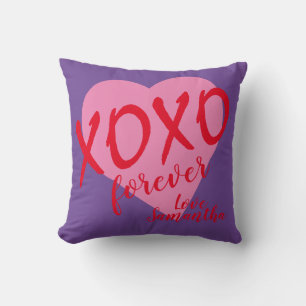Valentine Pink Heart Red Hugs Kisses XOXO Forever Kissen