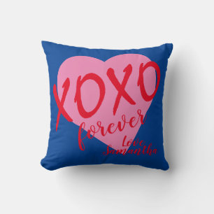 Valentine Pink Heart Red Hugs Kisses XOXO Forever Kissen