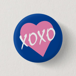 Valentine Pink Heart XOXO Kisses Hugs Blue Button
