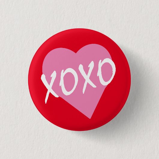 Valentine Pink Heart XOXO Kisses Hugs Red Button (Vorderseite)