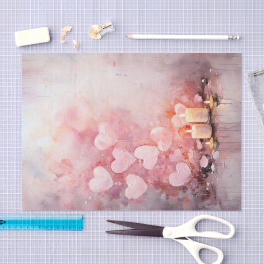 Valentine Pink Hearts and Candles Seidenpapier (Handwerk)