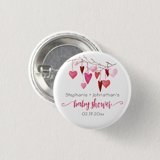 Valentine Pink Hearts Baby Dusche Button (Vorne & Hinten)