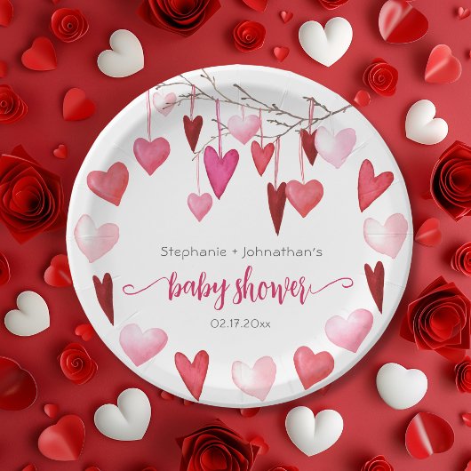 Valentine Pink Hearts Baby Dusche Pappteller