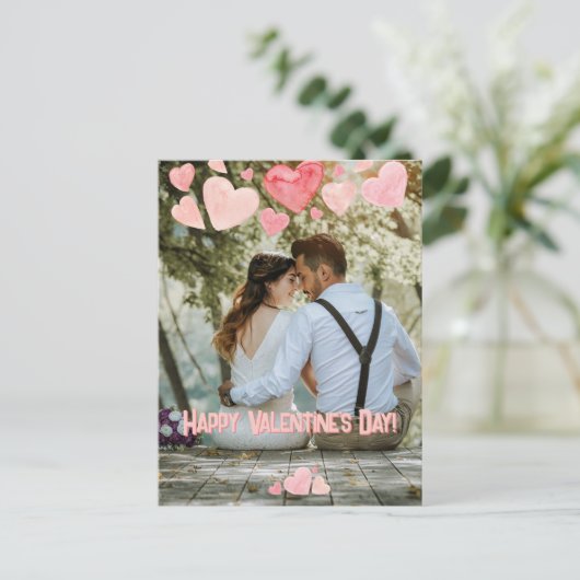 Valentine Pink Hearts Overlay Add your own Foto Postkarte (Stehend Vorderseite)