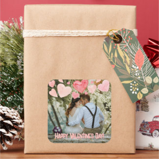 Valentine Pink Hearts Overlay Add your own Foto Quadratischer Aufkleber