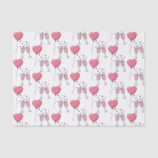 Valentine Pink Herzblasen und Champagner Seidenpapier (Vorderseite)