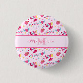 Valentine Pink Liebe Letters Muster Eleganter Name Button (Vorderseite)