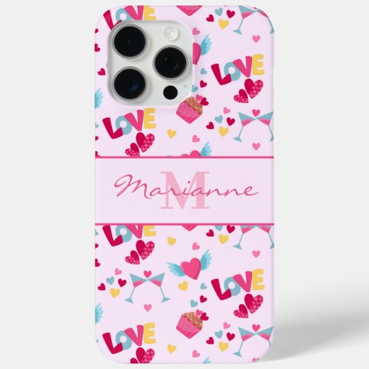 Valentine Pink Liebe Letters Muster Eleganter Name Case-Mate iPhone Hülle (Rückseite)