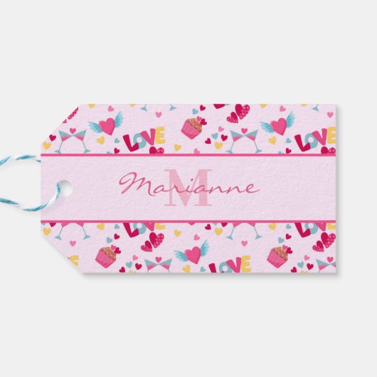 Valentine Pink Liebe Letters Muster Eleganter Name Geschenkanhänger (Rückseite Horizontal)