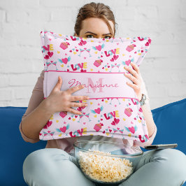 Valentine Pink Liebe Letters Muster Eleganter Name Kissen