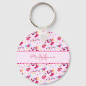 Valentine Pink Liebe Letters Muster Eleganter Name Schlüsselanhänger (Vorderseite)