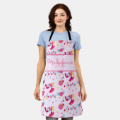 Valentine Pink Liebe Letters Muster Eleganter Name Schürze (Getragen)