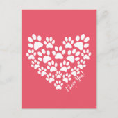 Valentine Pink Paw Print Heart Postkarte (Vorderseite)