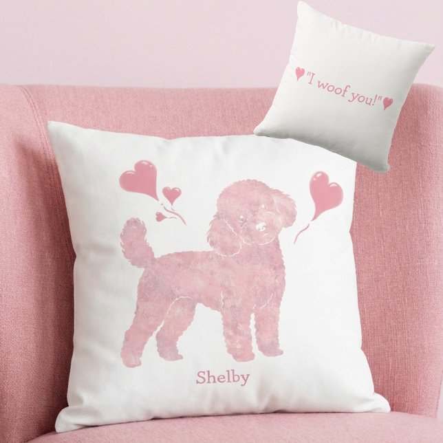 Valentine Pink Poodle Pillow with Custom Name Kissen (Von Creator hochgeladen)