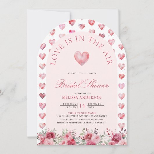 Valentine Pink Red Hearts Sweetheart Brautparty Einladung (Vorderseite)