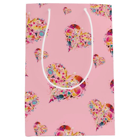 Valentine Pink Retro Herz Muster Mittlere Geschenktüte (Vorderseite)
