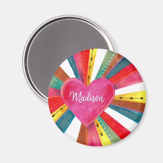 Valentine pink sun sunshine rainbow retro heart magnet (Vorderseite/Rückseite)